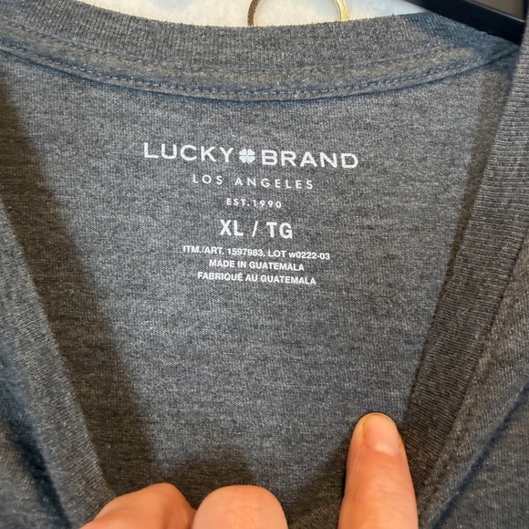 Lucky Brand T0shirt Mens Size XL Gray Large Graphic Heathered Crew Neck Casual - Picture 4 of 10